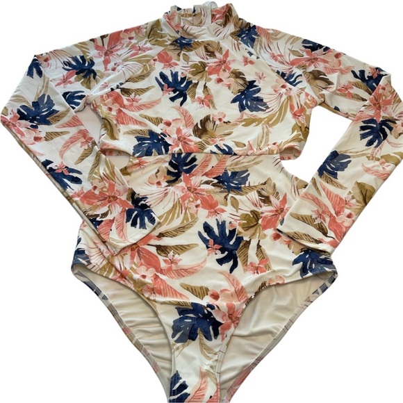 Rip Curl Sunset Waves Long Sleeve Floral One Piece Surf Swimsuit NWT Women’s L - Picture 2 of 16